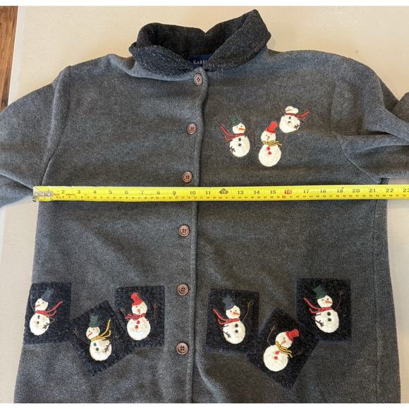 Vintage Karen Scott Womens Christmas Snowman Cardigan Size M Embroidered Holiday - Picture 10 of 11